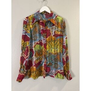 Vintage 70s Psychedelic Metallic Lurex Disco Blouse Mod Patchwork Shirt Small‎
